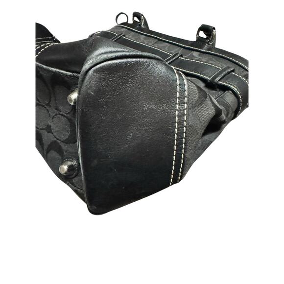 Coach Hampton Signature Black Jacquard Leather Trim Satchel Tote Bag Purse Y2K - Picture 9 of 13